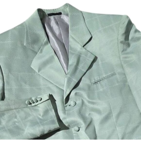 Stacy Adams Soft Green 2-Piece Mens Suit Blazer Trousers Checkered Vtg Size 44L